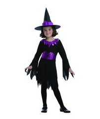 Déguisement costume Sorcière noir violet 7- 9 ans Halloween