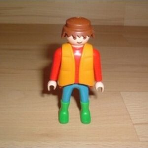 Homme gilet orange pantalon bleu Playmobil
