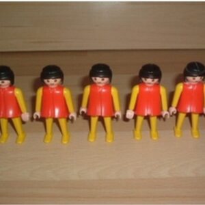 Lot 5 femmes robe rouge bras jaunes Playmobil