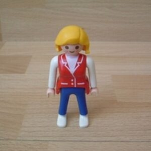 Femme pantalon bleu gilet rouge Playmobil
