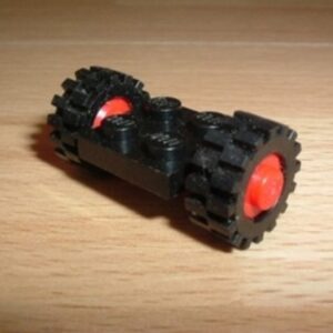 Roues rouges avec essieu Ø 1,4 cm largeur 0,6 cm Lego